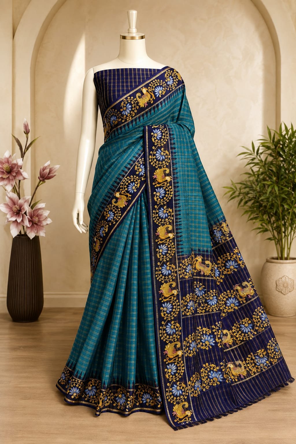 Magenta Digital Print Dola Silk Cotton Saree